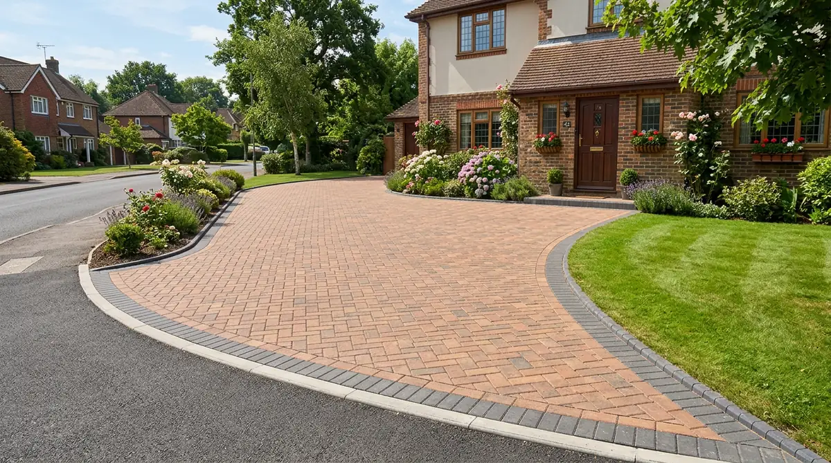 A beautifully finished block paving driveway