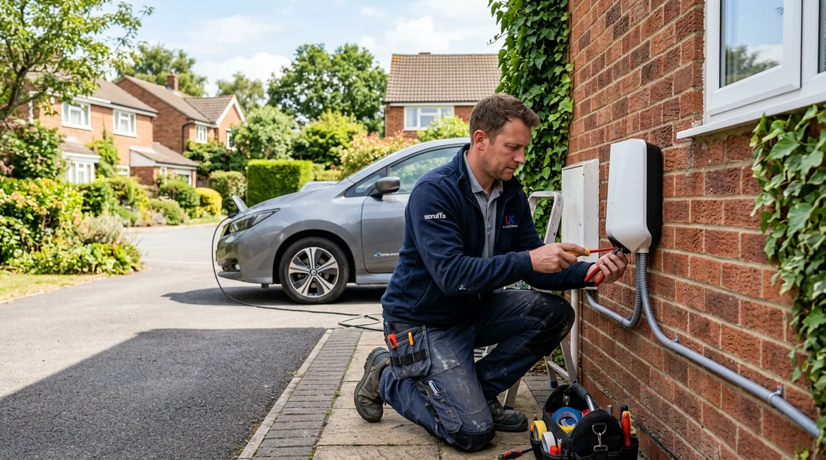 An electrician installing an EV charger on a home