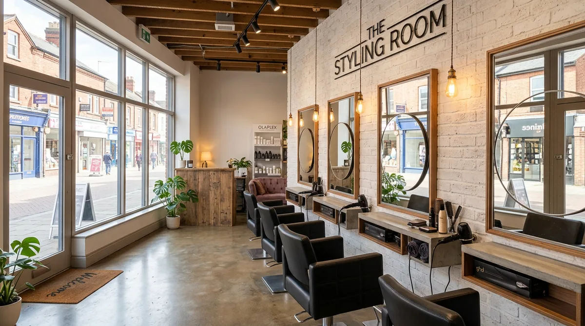 A bright, stylish modern hair salon interior
