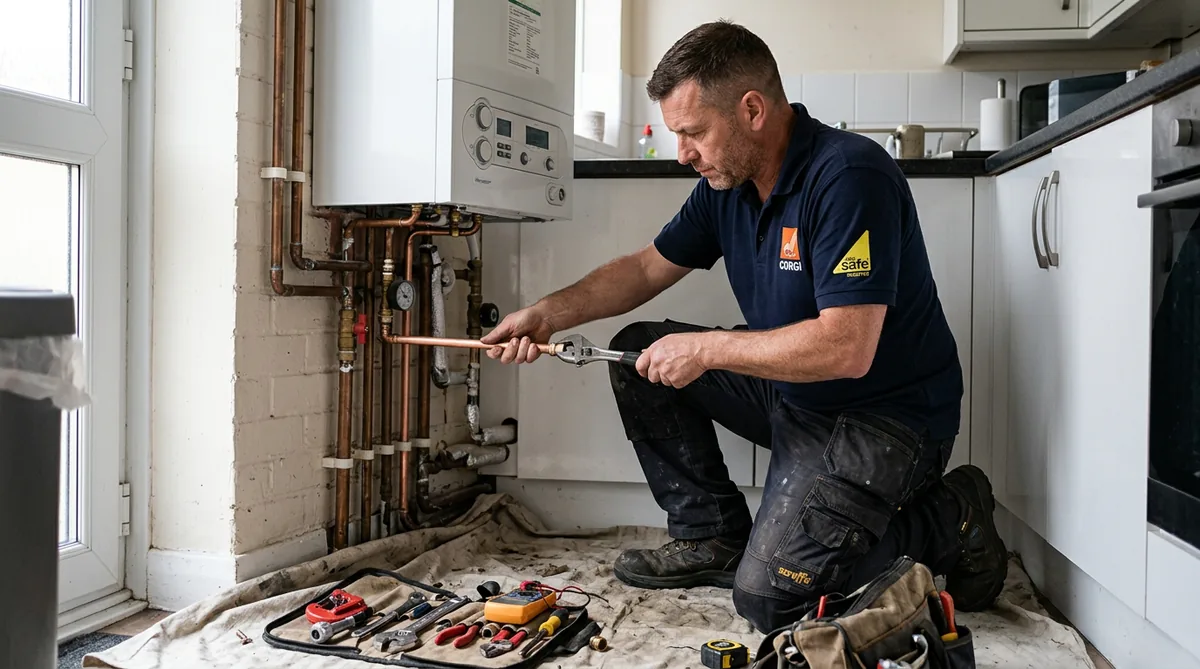 A gas engineer fitting a new boiler