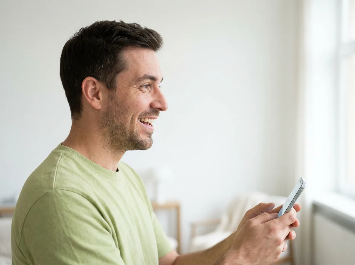 A delighted customer impressed by a business's reviews on his phone